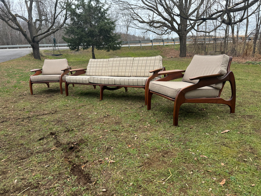 Mid Century Walnut Sofa and 2 Chairs by Adrian Pearsall