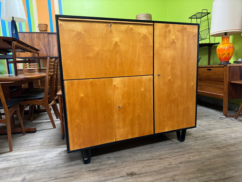 Mid Century Black and Maple Secretary Desk from the Netherlands