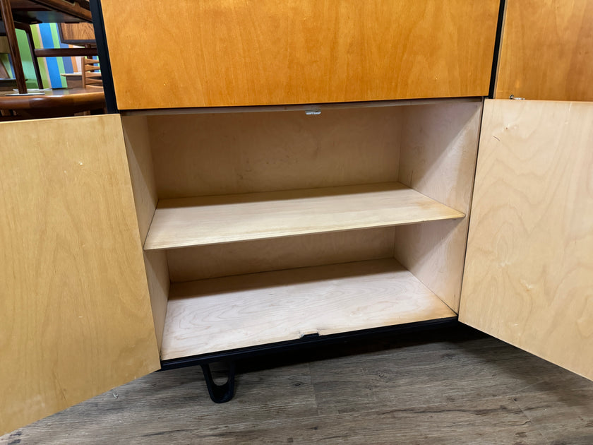 Mid Century Black and Maple Secretary Desk from the Netherlands